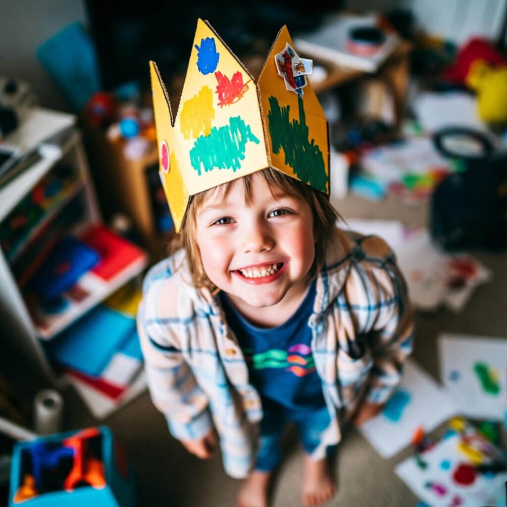 Pillow fort dad-son, custody papers confetti.