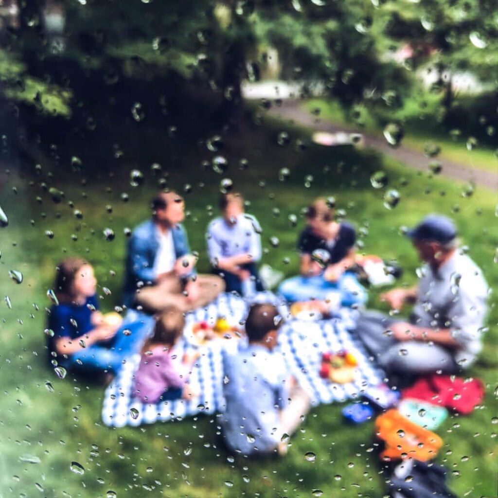 Tearful journaling by rainy candlelight.