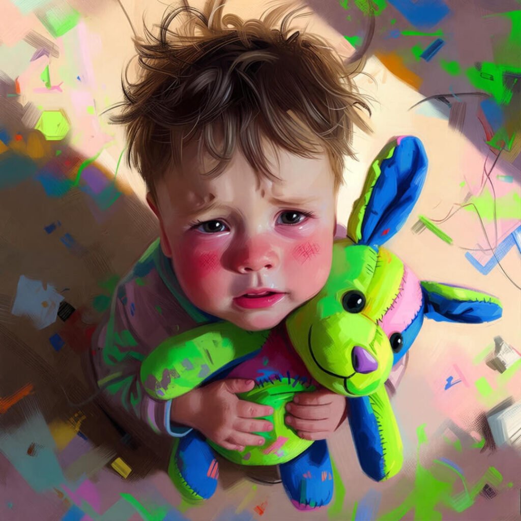 Half-packed suitcase with toys, shadowy bedroom divorce packing. .