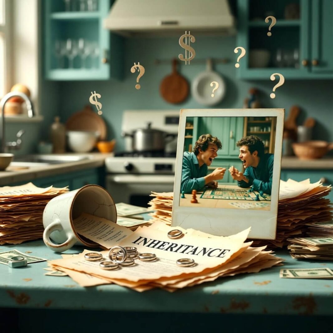 Cracked mug spills inheritance chaos.