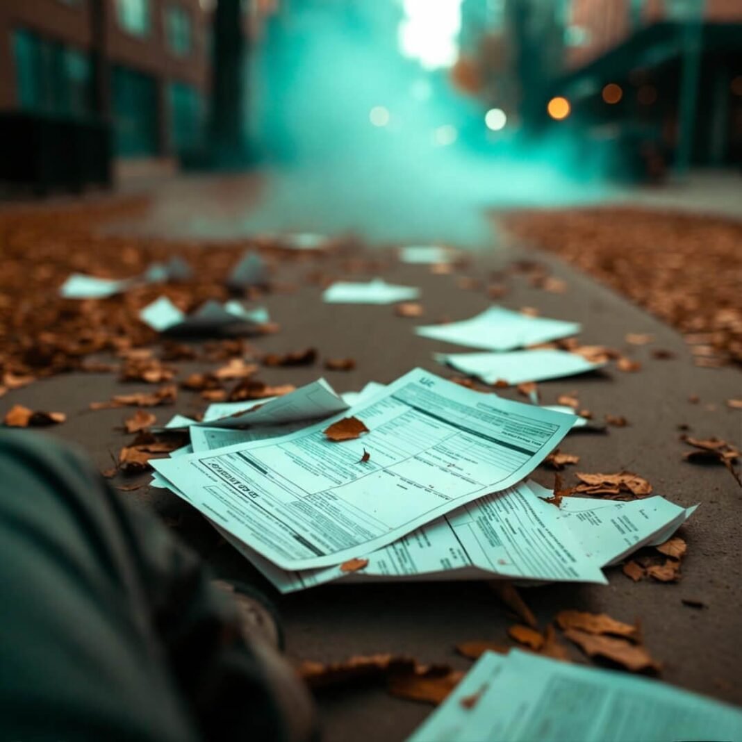 Crumpled LLC papers in Brooklyn leaves
