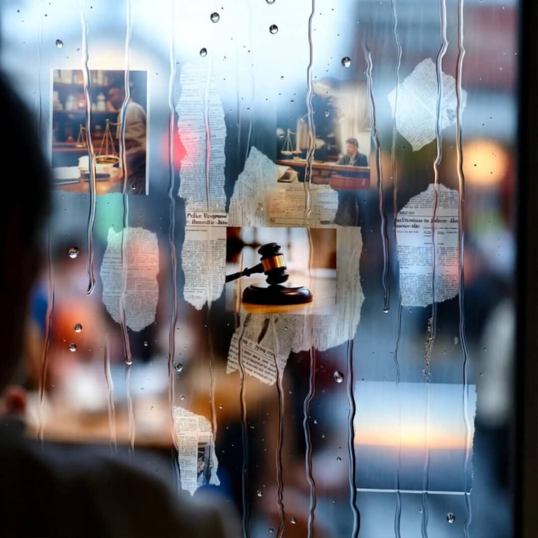 Impressionistic view of domestic violence vs emotional abuse legal tangle through stormy glass.