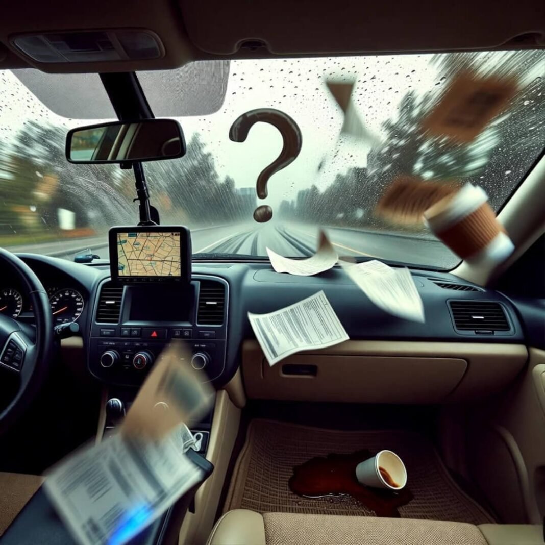 Chaos: Spilled coffee, skid marks, claim forms.